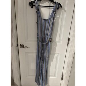 Derek Heart Striped‎ Jumpsuit Wide Leg Casual Summer Blue Gray Size L